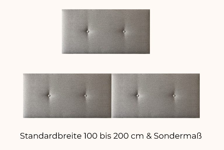 Kopfteile in verschiedenen Größen und individuellen Maßen, mit gepolstertem Design.