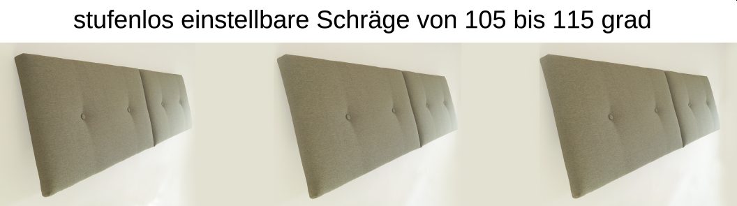Gepolsterte Bettkopfteile mit unterschiedlichem Neigungswinkel: einstellbar van 105 bis 115 grad.