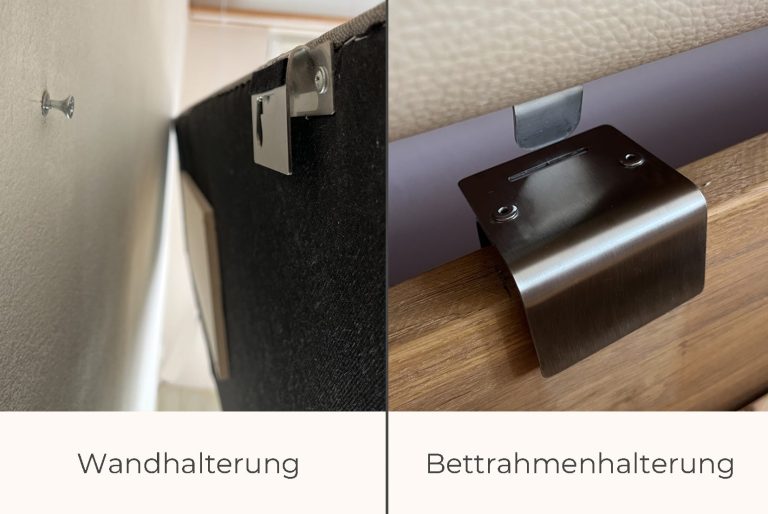 Montagemöglichkeiten:  Wandhalterung & Bettrahmenhalterung.